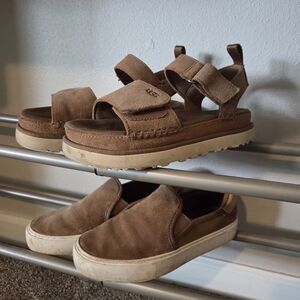 Ugg Goldenstar Platform Sandals And Ugg Jass Suede Slip On Sneakers Tan Size 8